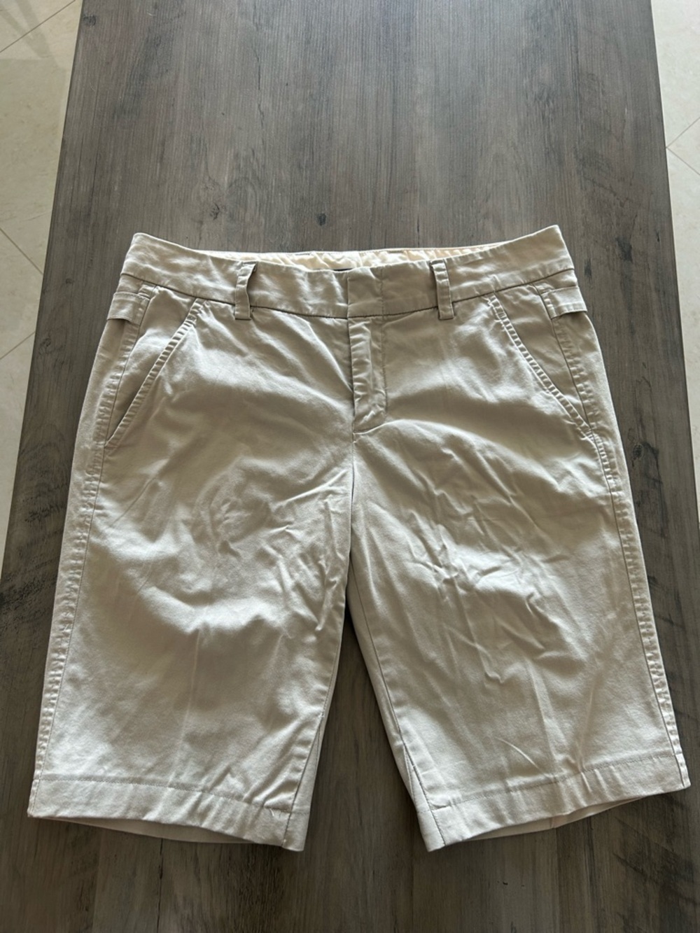 Vince Womens Zipper Fly Mid Rise Denim Bermuda Shorts Beige Size 6